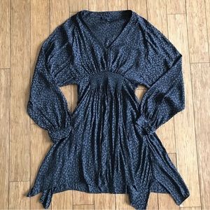 All Saints Animal Print Long Sleeve Mini Dress Asymmetrical Handkerchief Medium